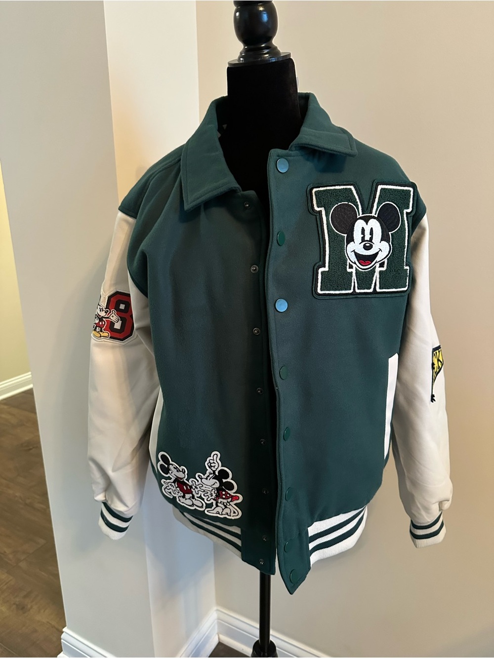 Disney Green and White Mickey Varsity Jacket